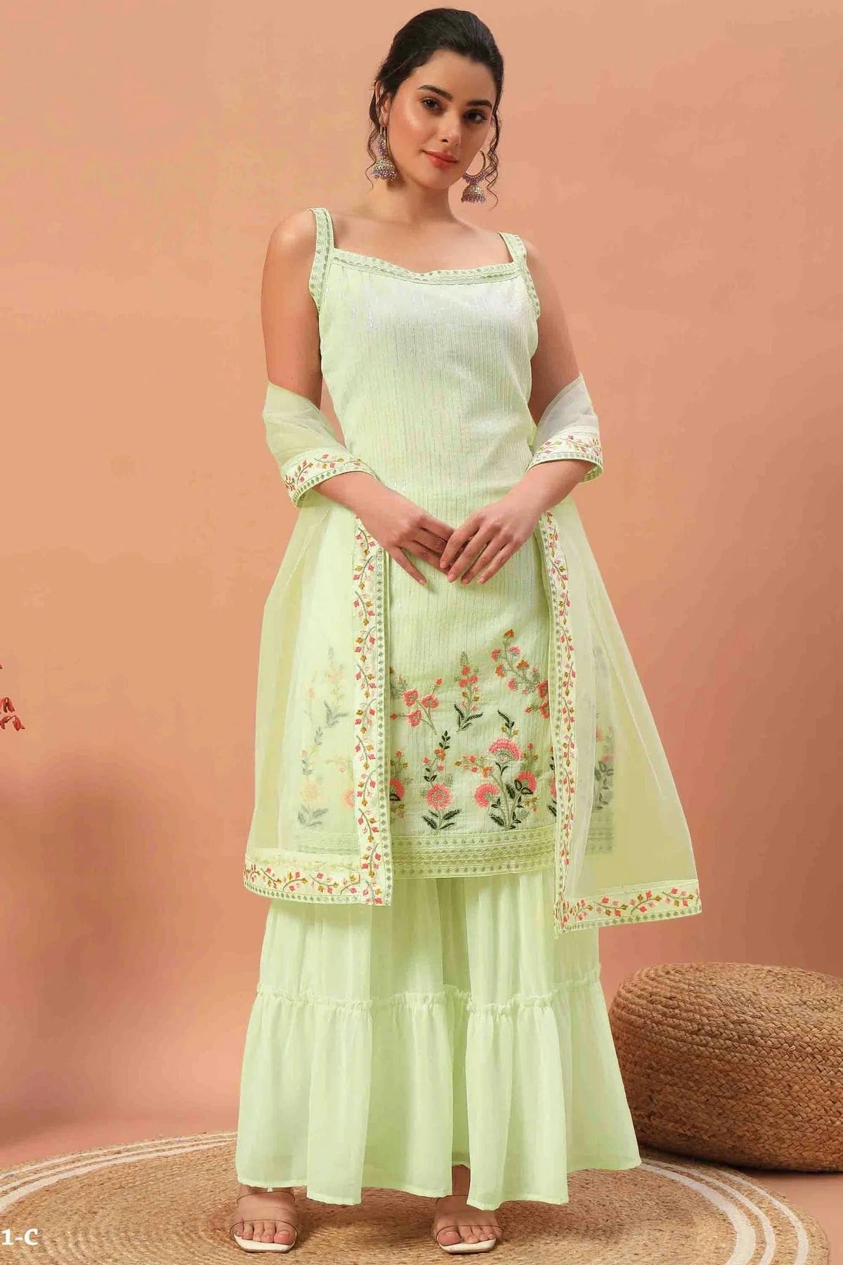 Light Green Colour Georgette Stitched Sharara Suit SS1140742