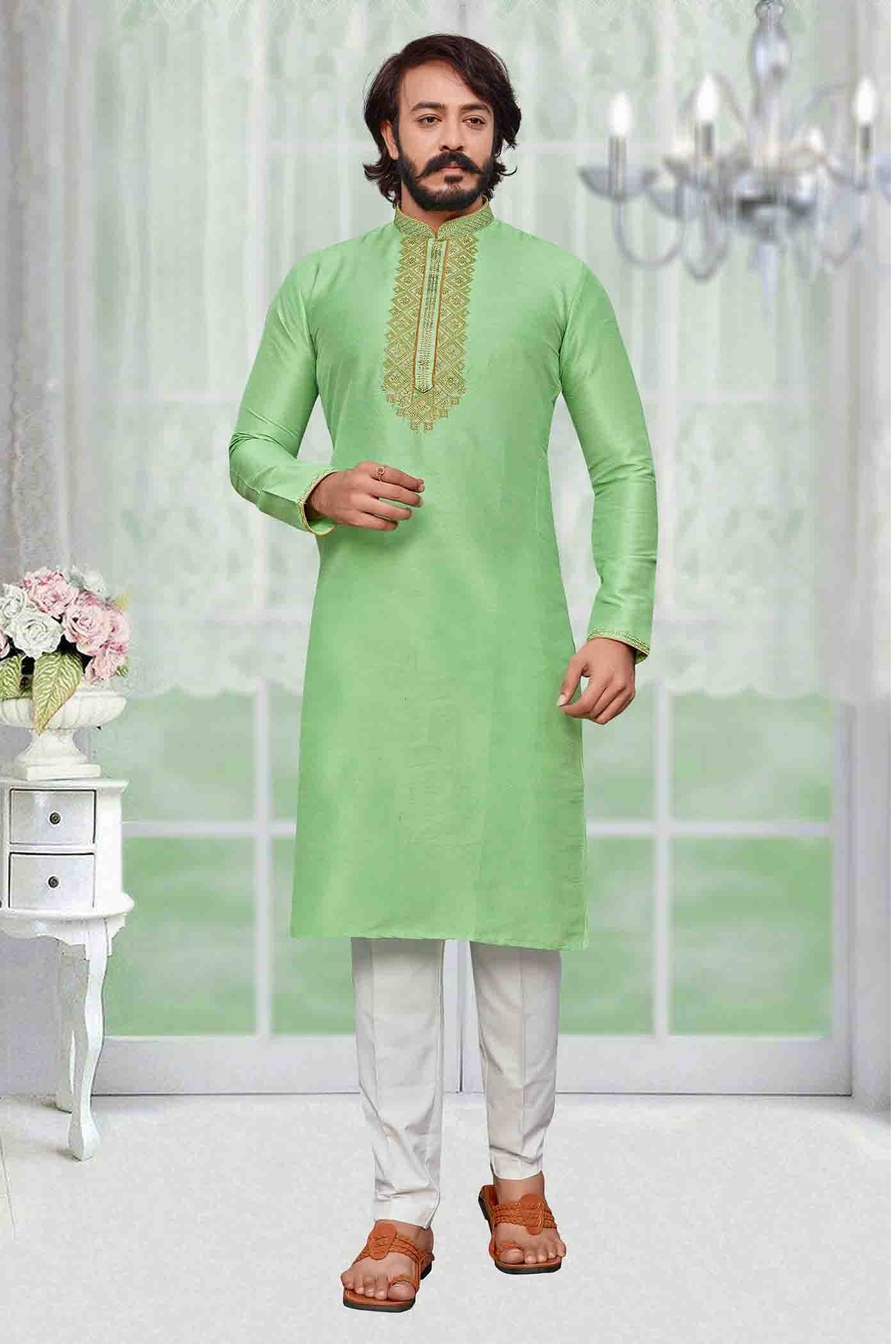 Light Green Colour Kurta Pajama In Art Silk KP1210087
