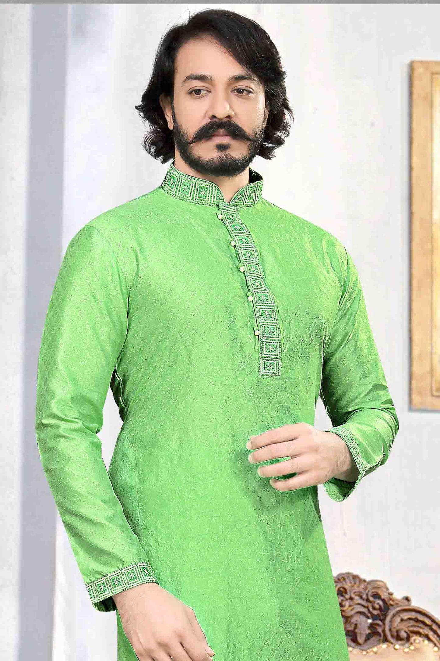 Light Green Colour Kurta Pajama In Jacquard Silk KP1210033 A