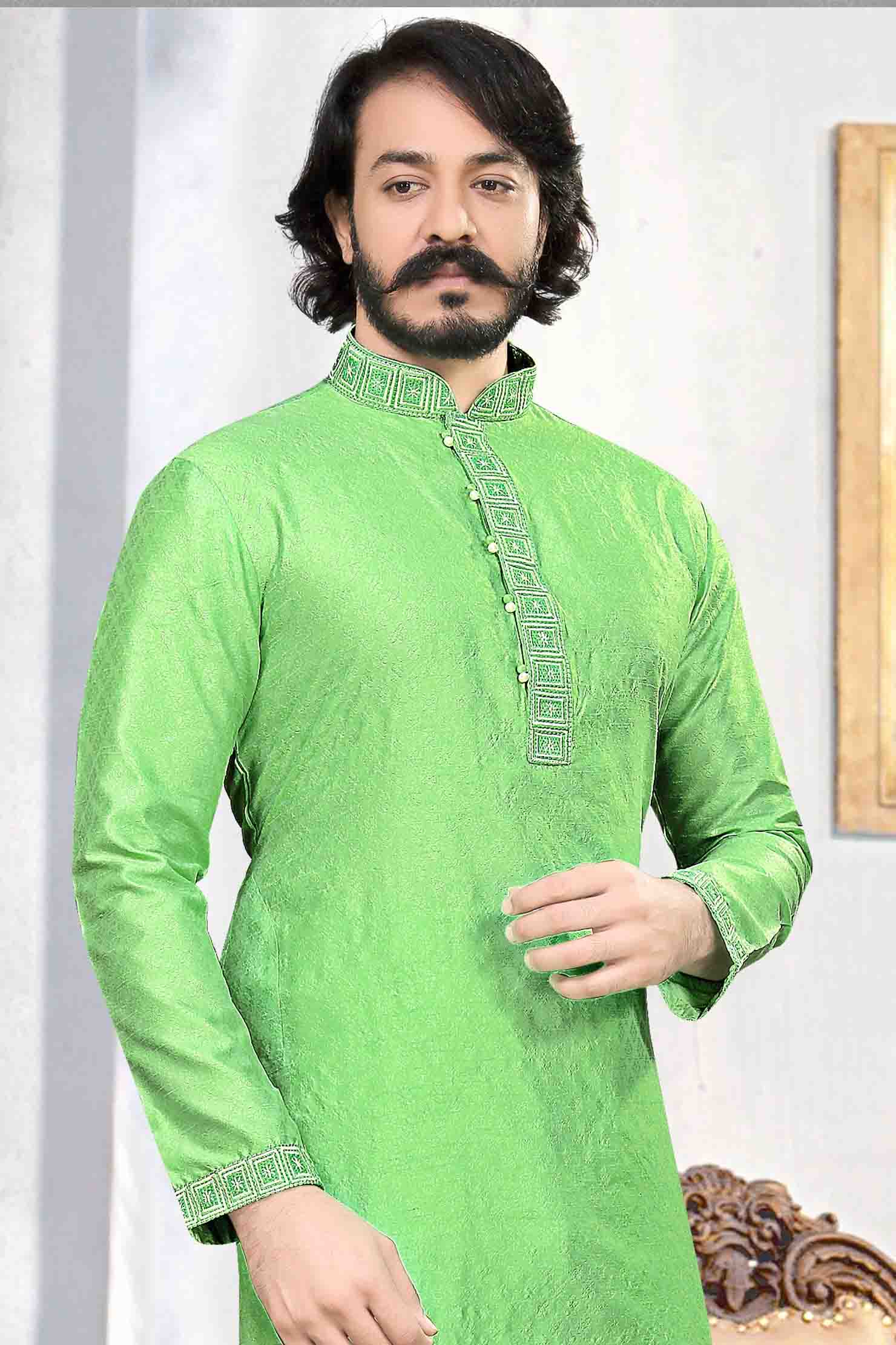 Light Green Colour Kurta Pajama In Jacquard Silk KP1210033 A
