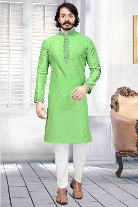 Light Green Colour Kurta Pajama In Jacquard Silk KP1210033
