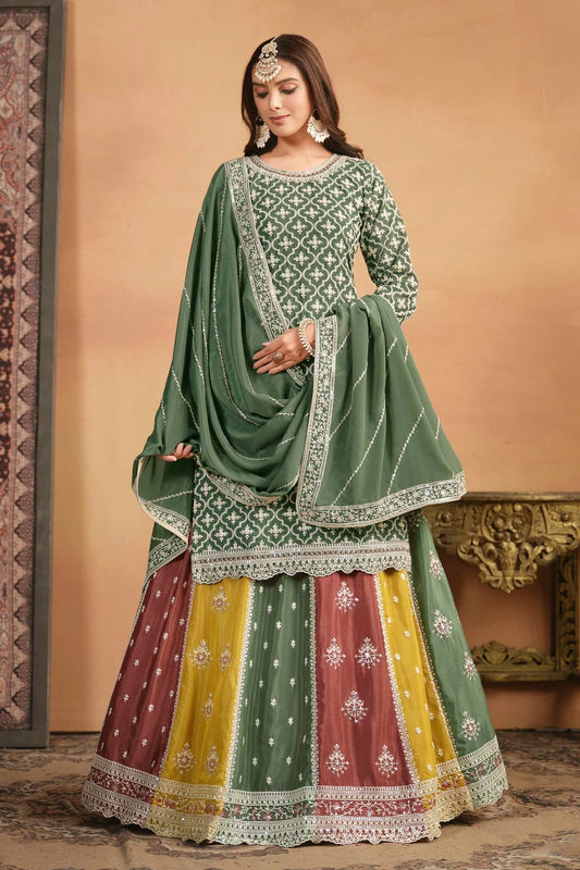 Light Green Colour Lehenga Suit Chinon Semi Stitched SM1050509
