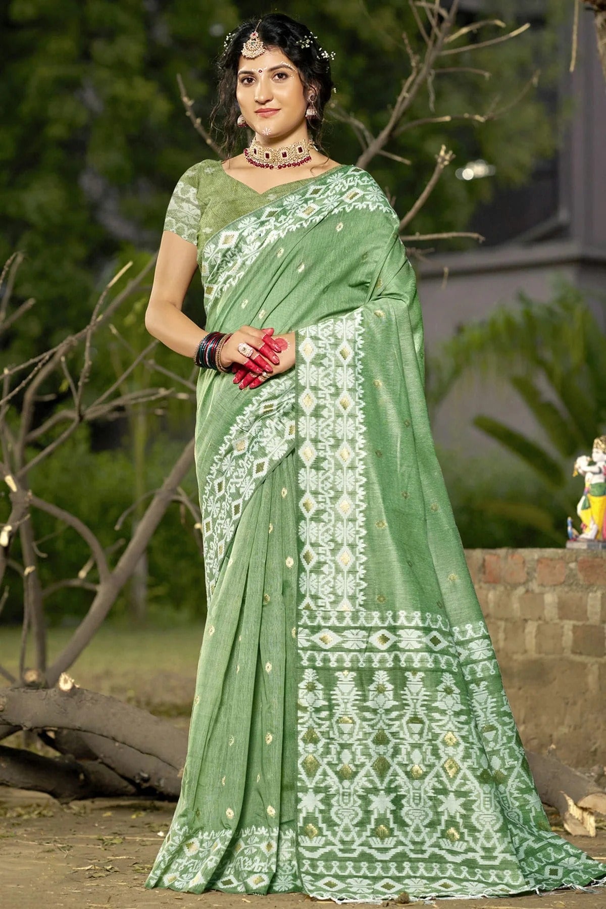 Light Green Colour Linen Cotton Woven Work Traditional Saree SD1102817