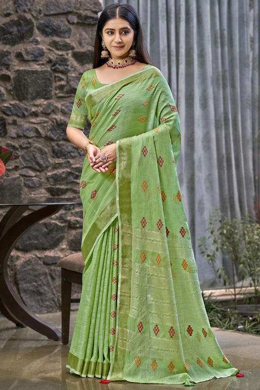 Light Green Colour Linen Woven Work Traditional Saree SD1103138
