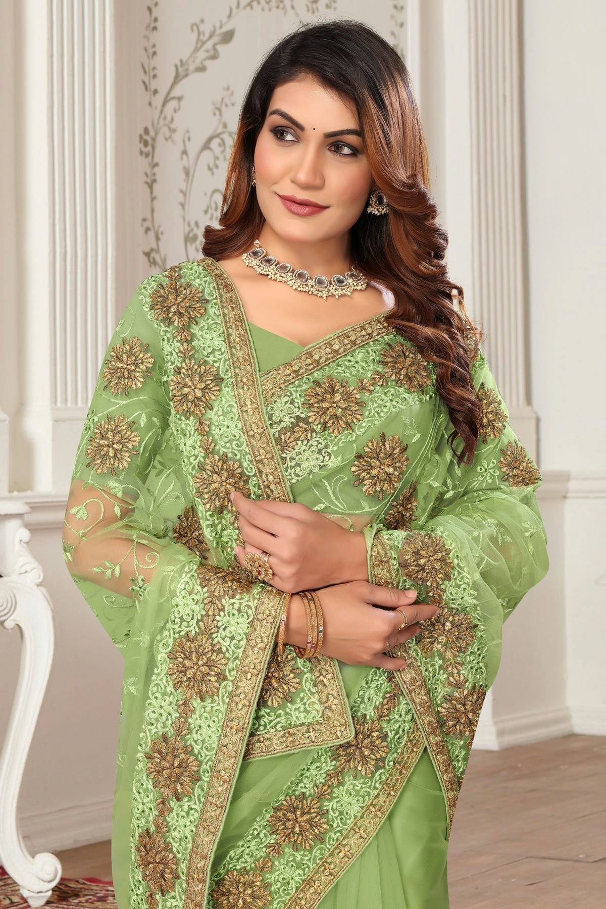 Light Green Colour Net Designer Saree SD1091078 A