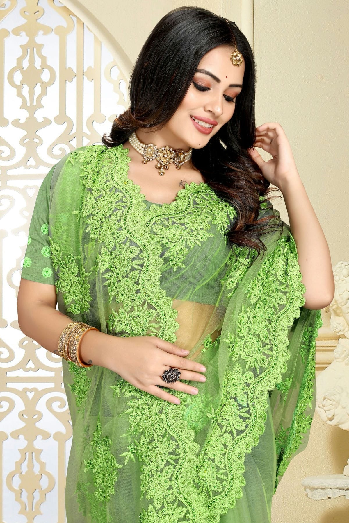 Light Green Colour Net Saree SD1090817 A