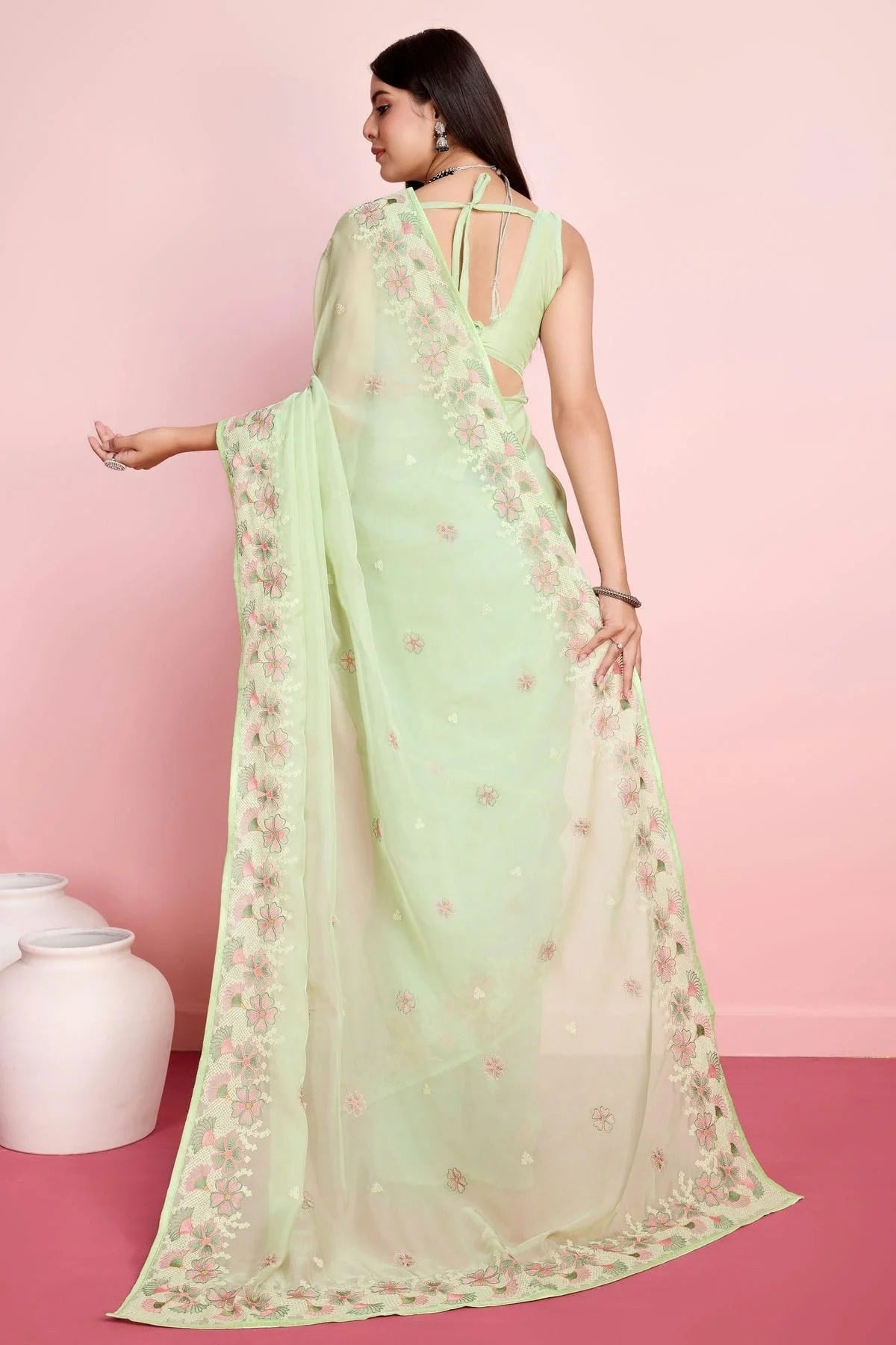 Light Green Colour Organza Saree SD1110462 A