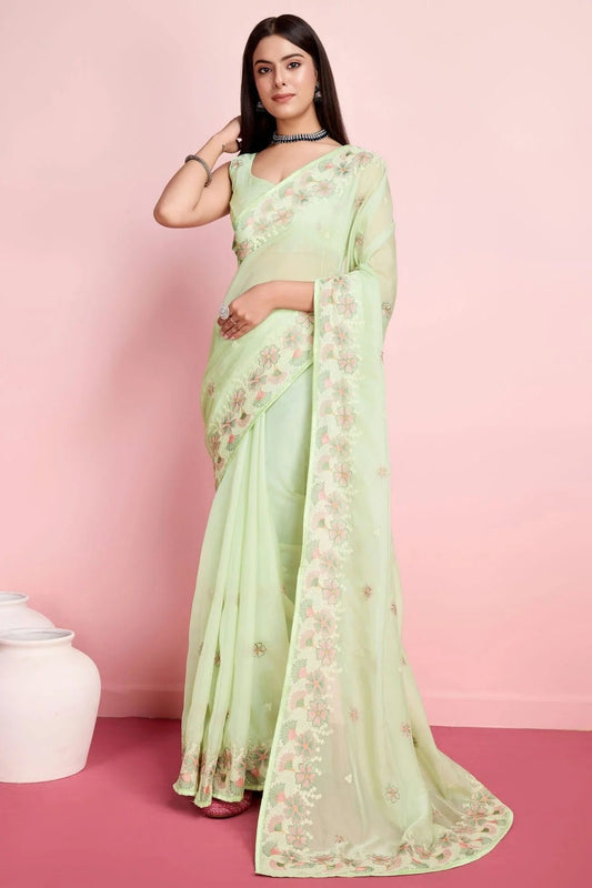 Light Green Colour Organza Saree SD1110462