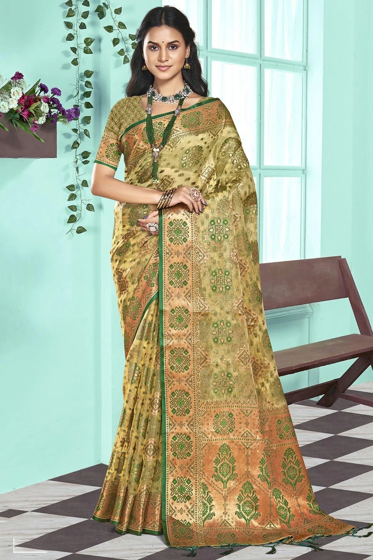 Light Green Colour Organza Traditional Saree SD1102594