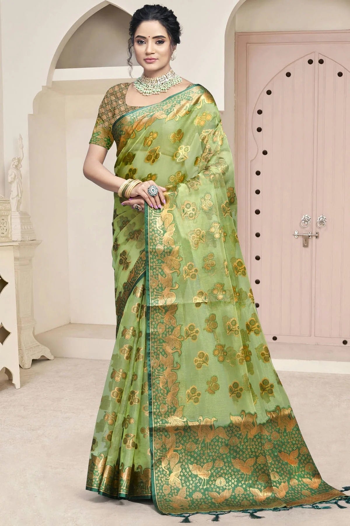 Light Green Colour Organza Traditional Saree SD1102622