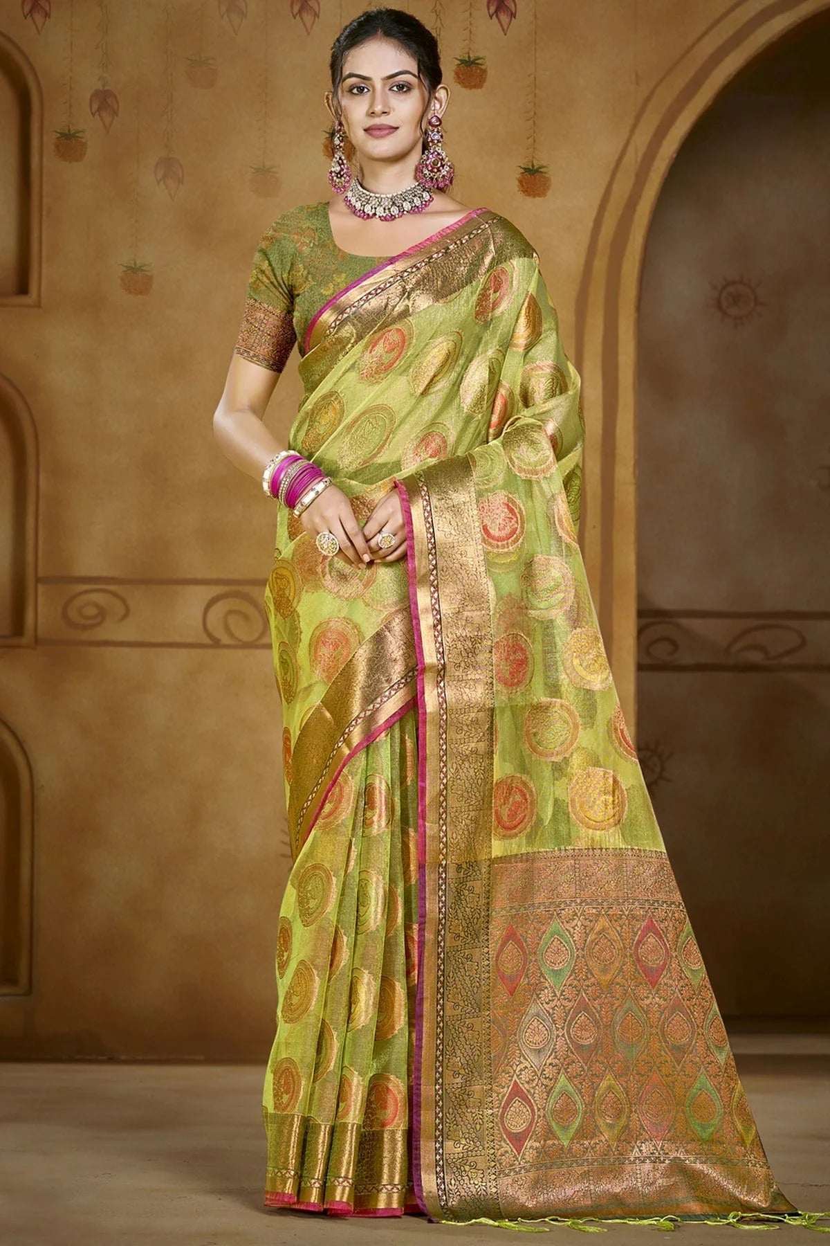 Light Green Colour Organza Woven Work Traditional Saree SD1102876
