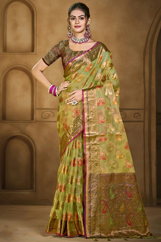 Light Green Colour Organza Woven Work Traditional Saree SD1102883