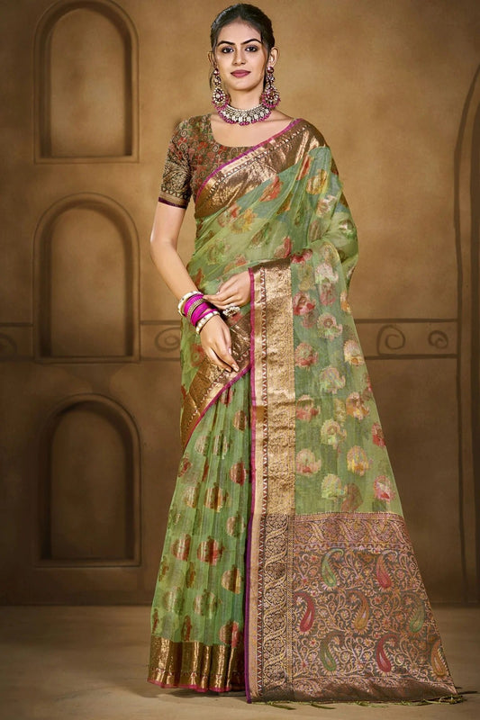 Light Green Colour Organza Woven Work Traditional Saree SD1102886
