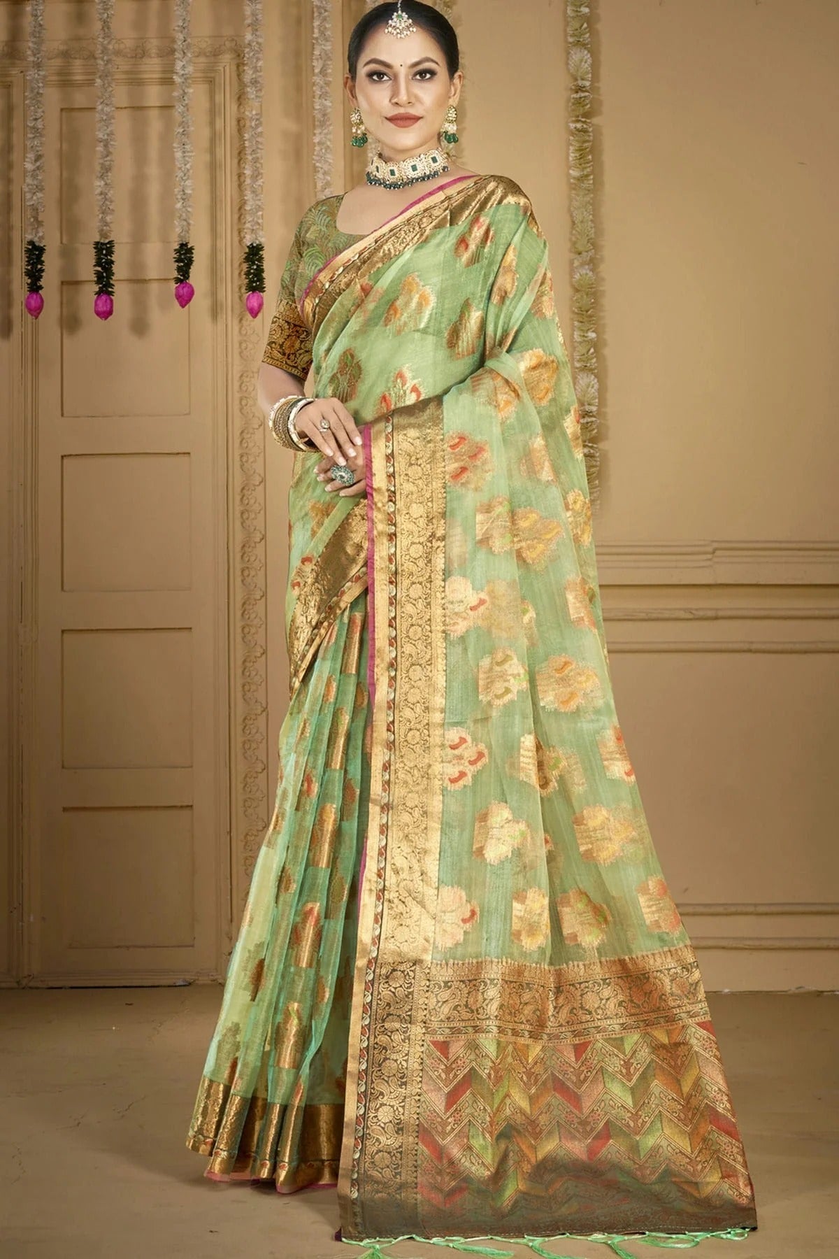 Light Green Colour Organza Woven Work Traditional Saree SD1102888
