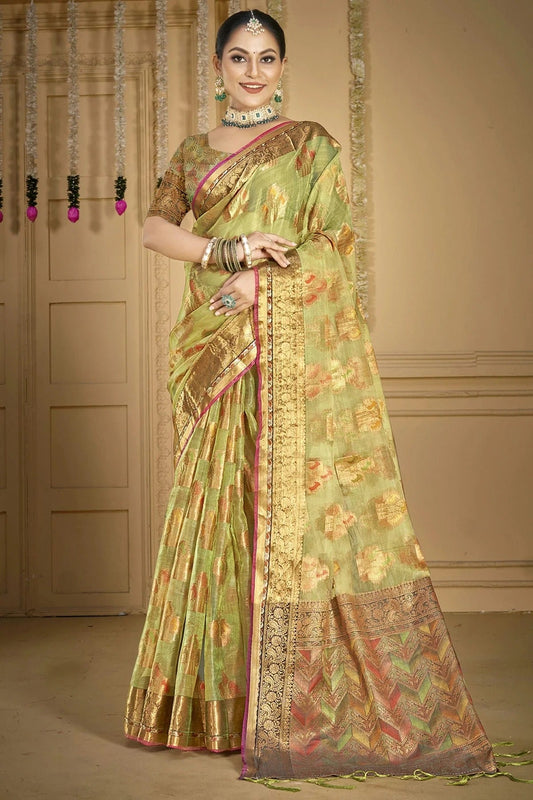 Light Green Colour Organza Woven Work Traditional Saree SD1102890