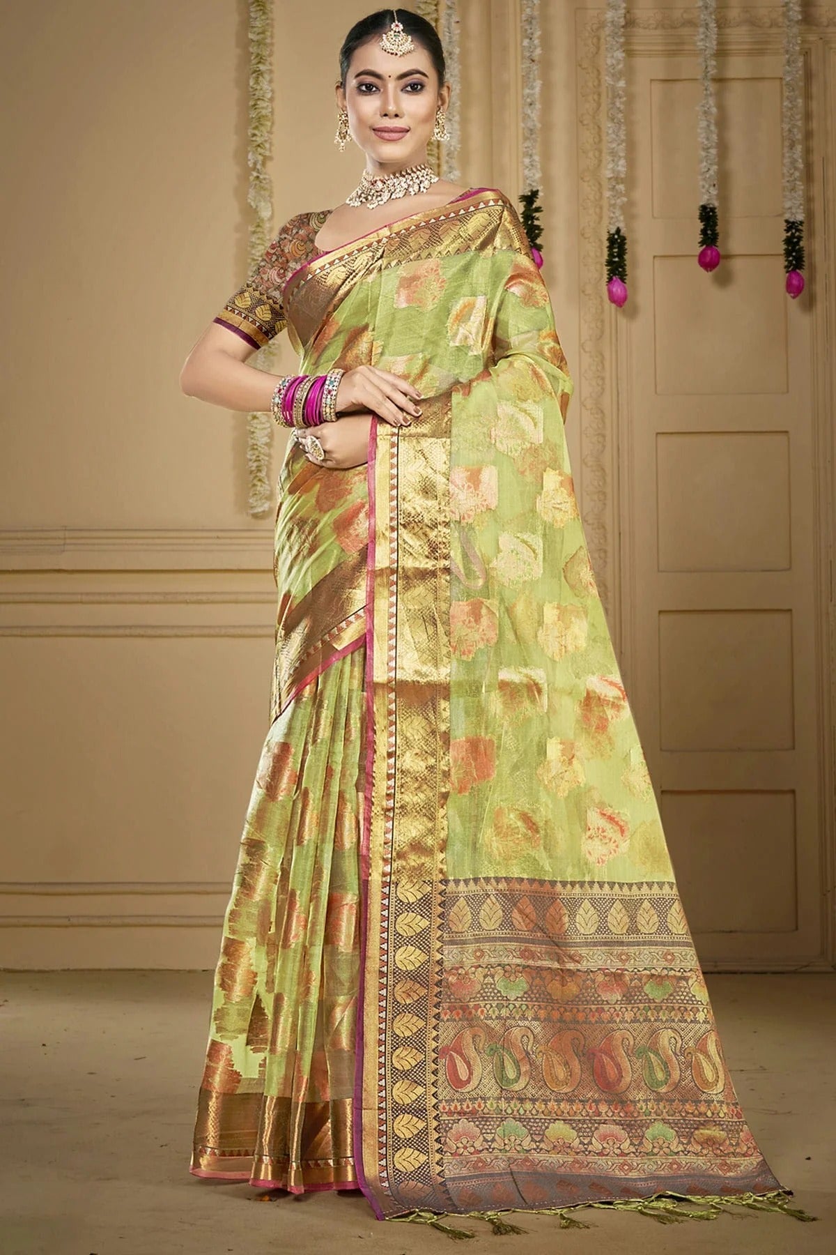 Light Green Colour Organza Woven Work Traditional Saree SD1102914