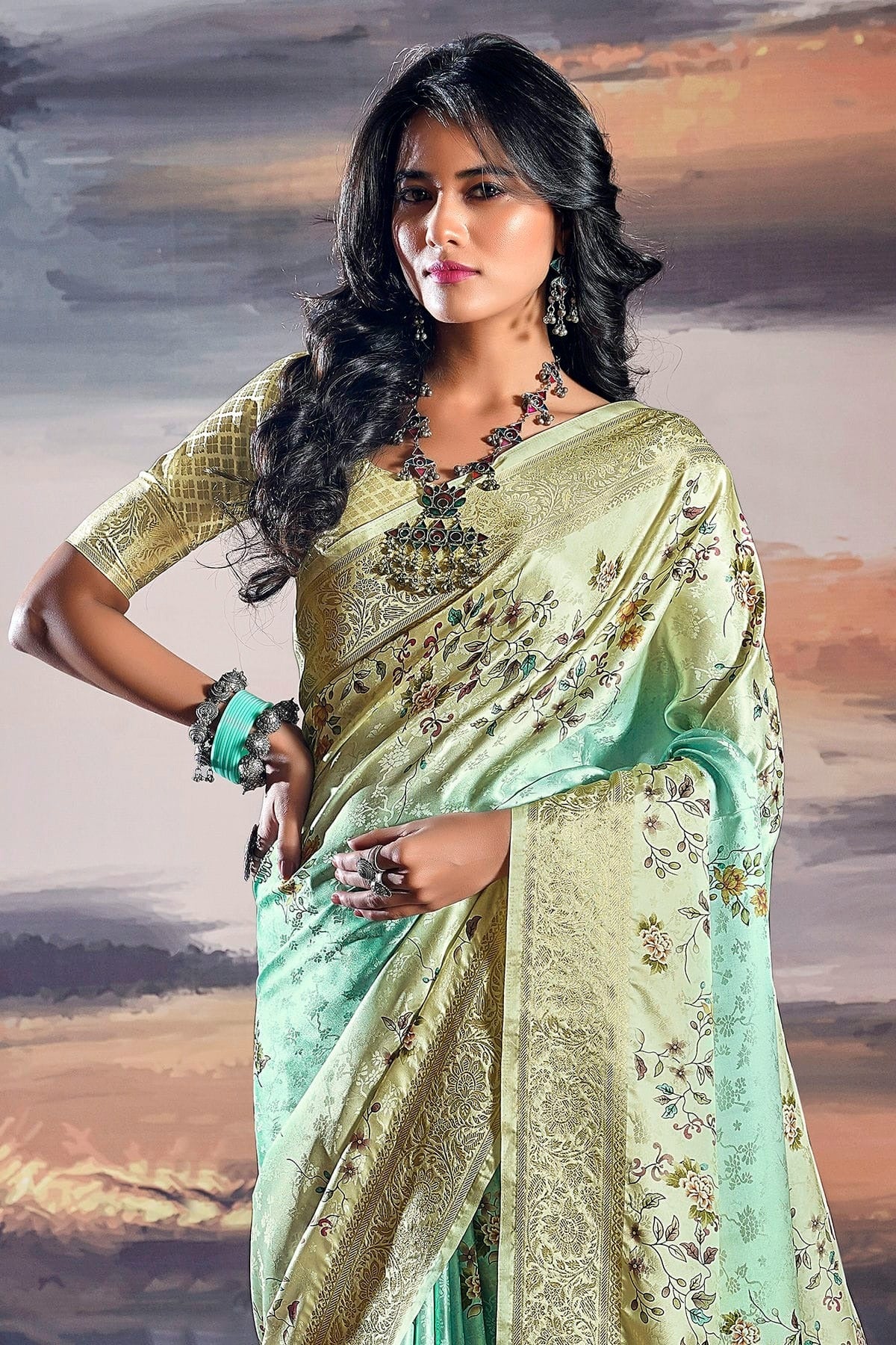 Light Green Colour Satin Traditional Saree SD1290242 A