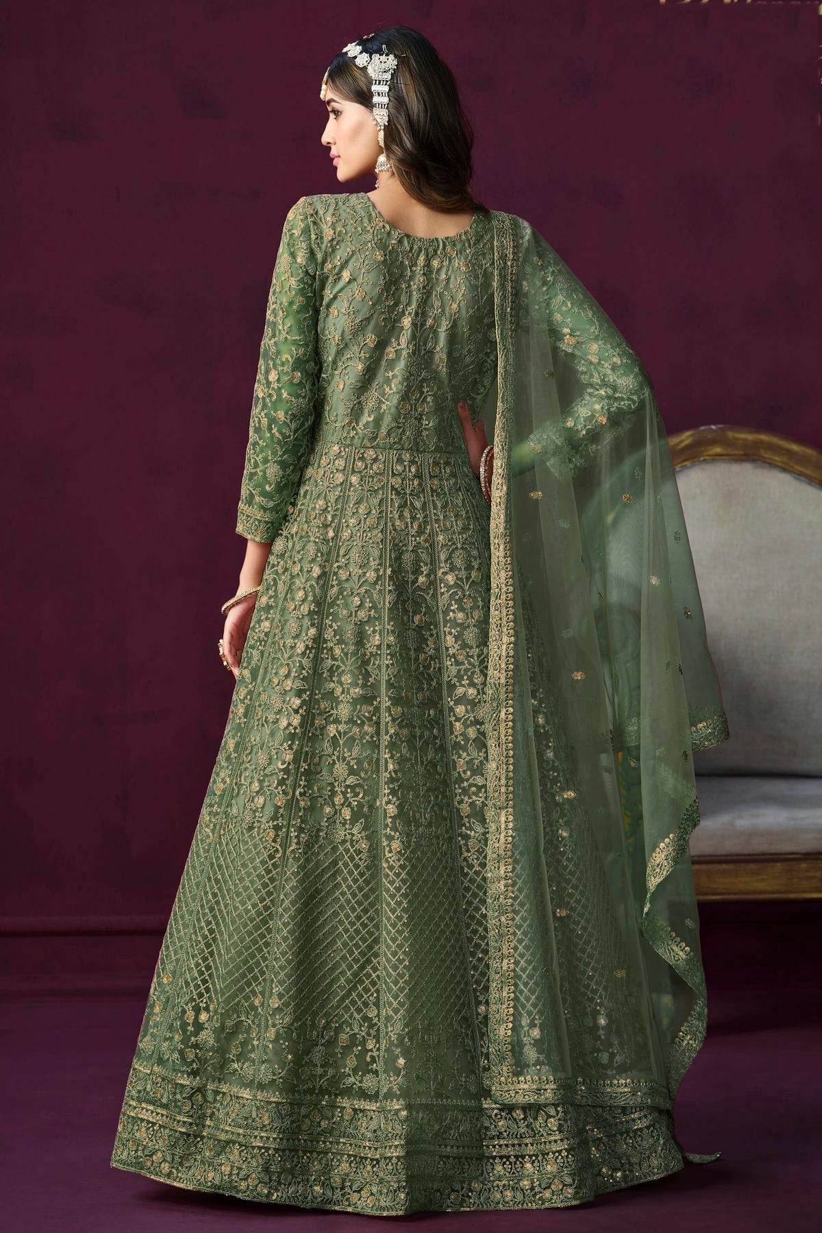 Light Green Colour Semi Stitched Net Anarkali Suit SM1050429 A