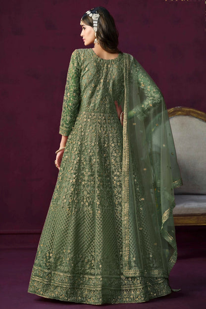 Light Green Colour Semi Stitched Net Anarkali Suit SM1050429 A