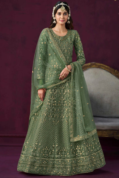 Light Green Colour Semi Stitched Net Anarkali Suit SM1050429