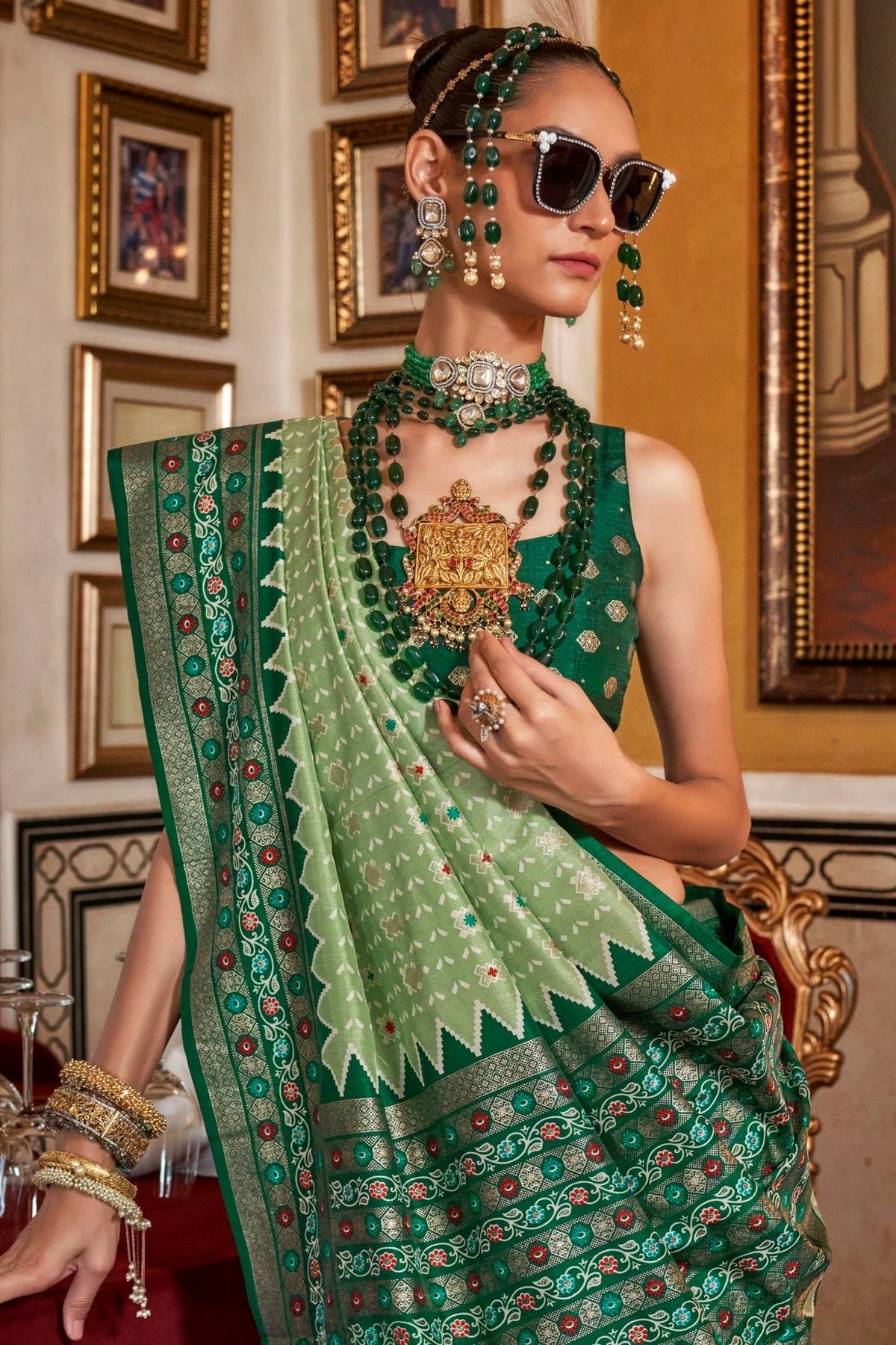 Light Green Colour Sigma Silk Patola Print Saree SD1290055 A