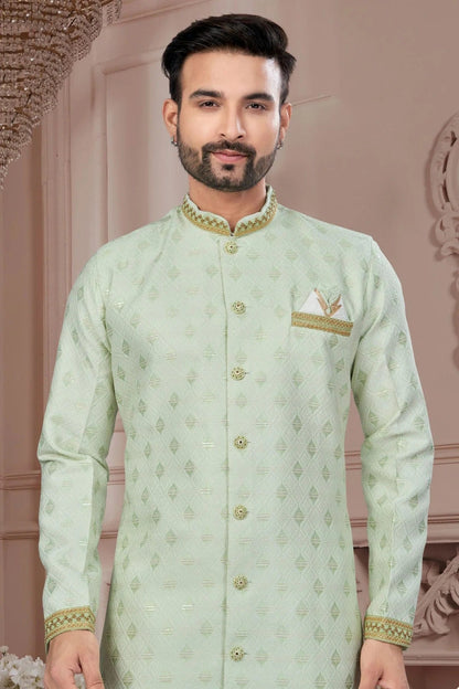 Light Green Colour Silk Dupion Sherwani SH1040602 A
