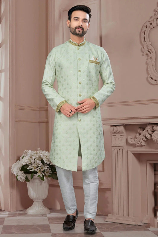 Light Green Colour Silk Dupion Sherwani SH1040602