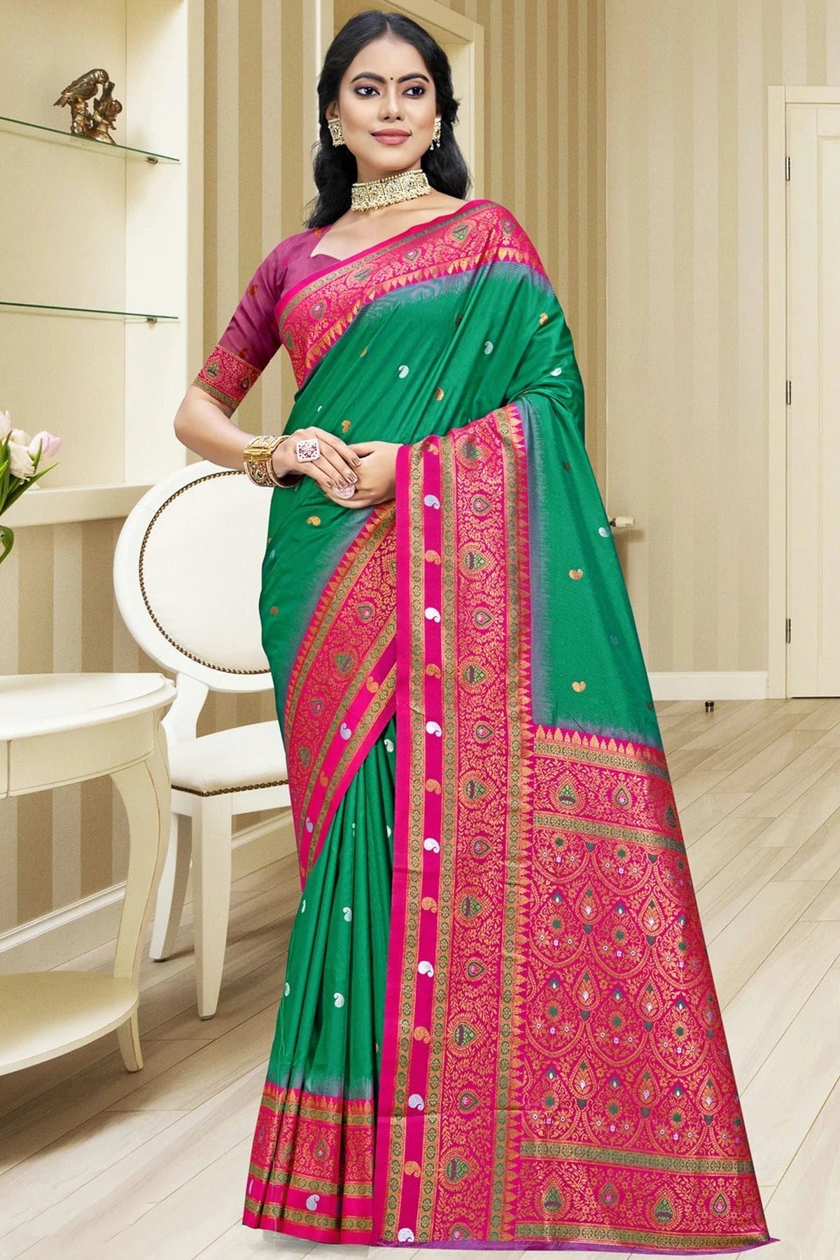 Light Green Colour Silk Woven Work Traditional Saree SD1102976