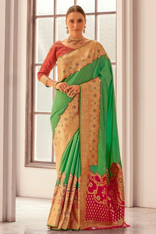Light Green Colour Soft Silk Woven Work Saree SD1290070