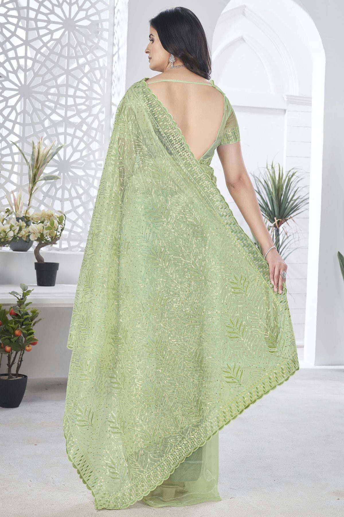 Light Green Colour Tissue Net Designer Saree SD1112575 A