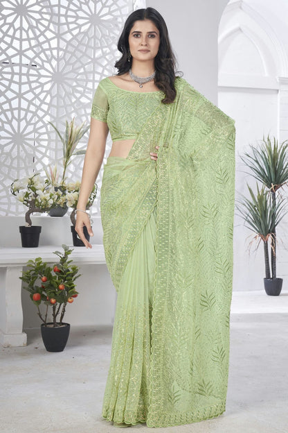 Light Green Colour Tissue Net Designer Saree SD1112575