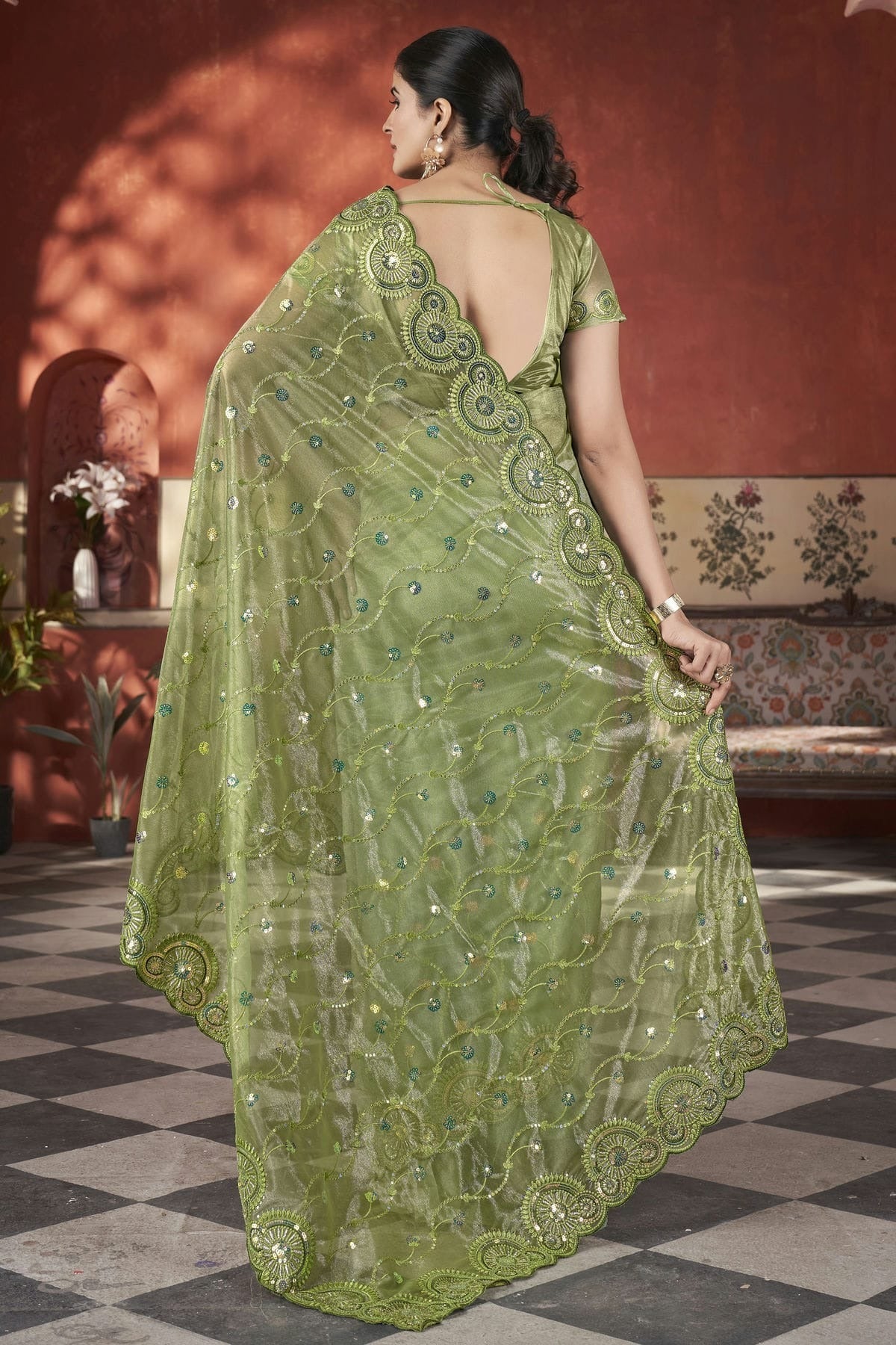 Light Green Colour Tissue Net Designer Saree SD1112588 A