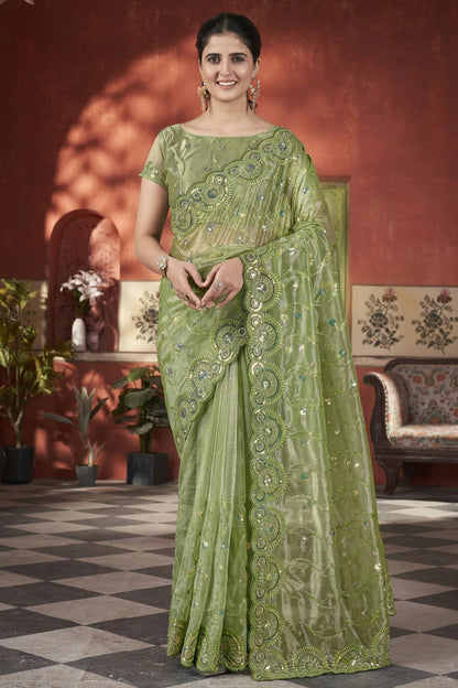 Light Green Colour Tissue Net Designer Saree SD1112588