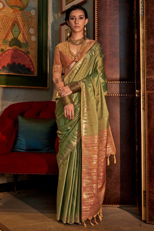 Light Green Colour Tussar Silk Woven Work Saree SD1290003