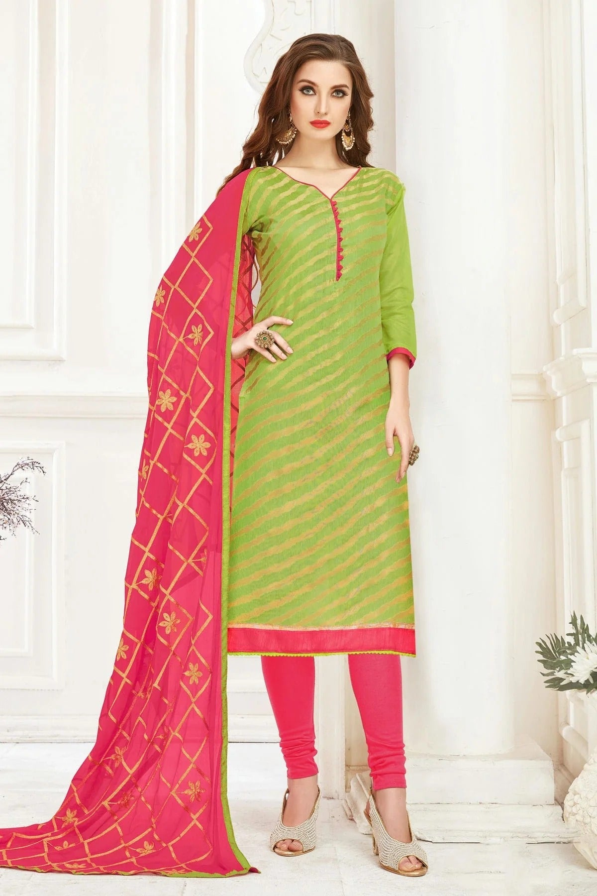 Light Green Colour Unstitched Banarasi Jacquard Churidar Suit US1161139