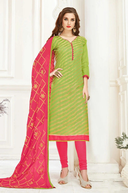 Light Green Colour Unstitched Banarasi Jacquard Churidar Suit US1161139