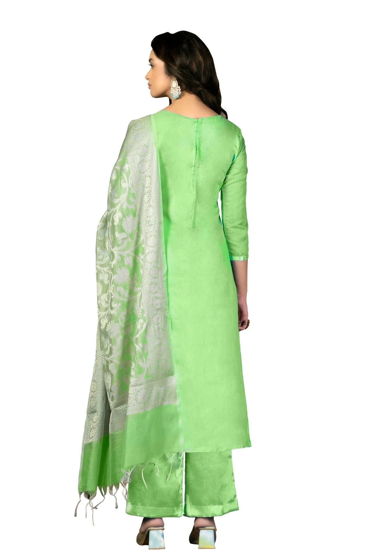 Light Green Colour Unstitched Banarasi Jacquard Fabric Straight Suit US1160902 A