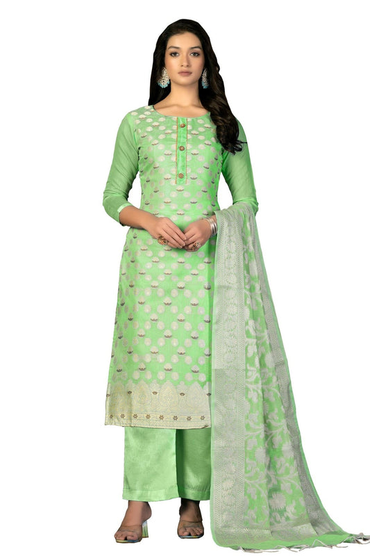Light Green Colour Unstitched Banarasi Jacquard Fabric Straight Suit US1160902