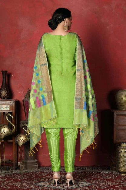 Light Green Colour Unstitched Banarasi Silk Churidar Suit US1161298 A