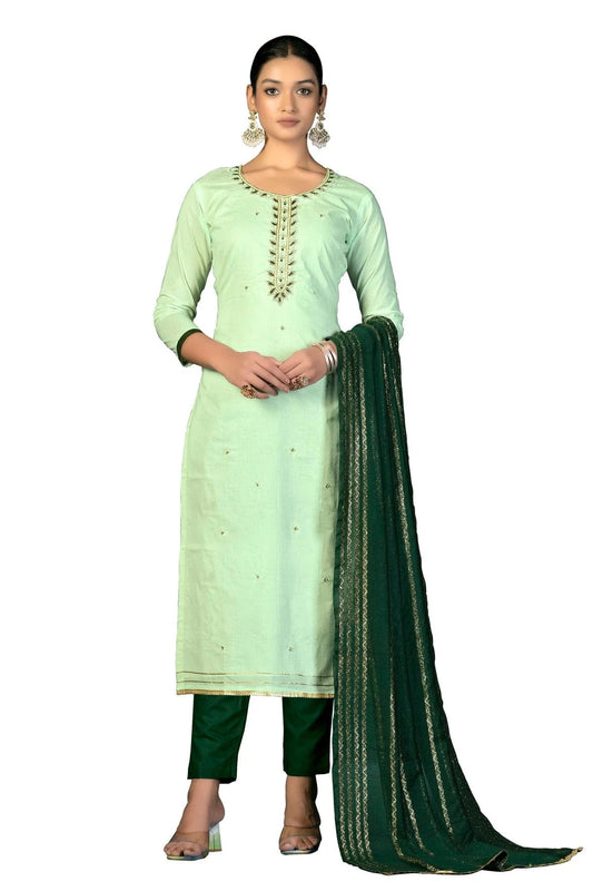 Light Green Colour Unstitched Cambric Cotton Fabric Straight Suit US1161017