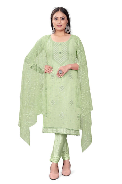 Light Green Colour Unstitched Chanderi Cotton Churidar Suit US1160701