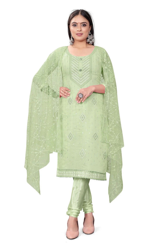 Light Green Colour Unstitched Chanderi Cotton Churidar Suit US1160701