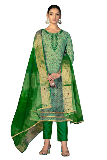 Light Green Colour Unstitched Cotton Fabric Straight Suit US1160958