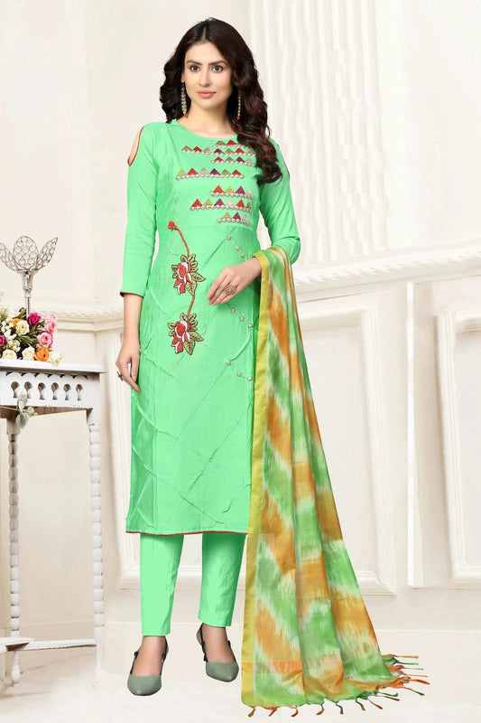 Light Green Colour Unstitched Glass Cotton Straight Suit US1160869