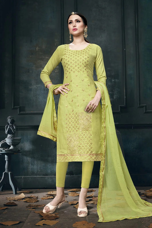 Light Green Colour Unstitched Jam Cotton Straight Suit US1161226
