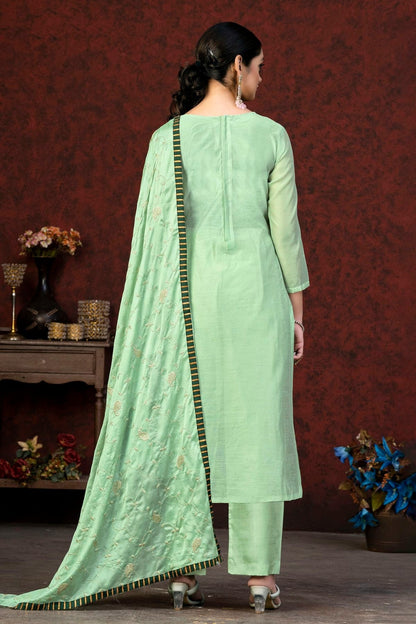 Light Green Colour Unstitched Modal Chanderi Fabric Straight Suit US1161056 A