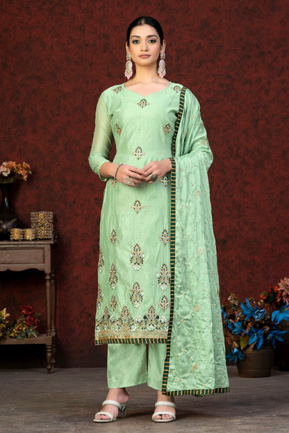 Light Green Colour Unstitched Modal Chanderi Fabric Straight Suit US1161056