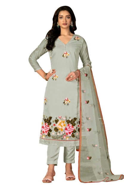 Light Green Colour Unstitched Modal Silk Fabric Straight Suit US1160929