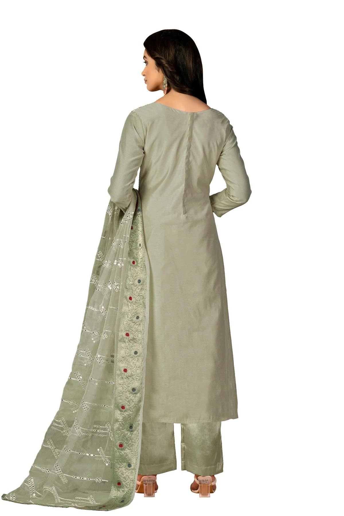 Light Green Colour Unstitched Modal Silk Fabric Straight Suit US1160933 A