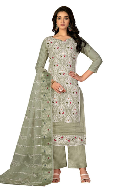 Light Green Colour Unstitched Modal Silk Fabric Straight Suit US1160933
